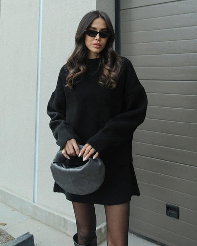 Komplet damski – sweter oversize + spódnica mini, ciepło i szyk