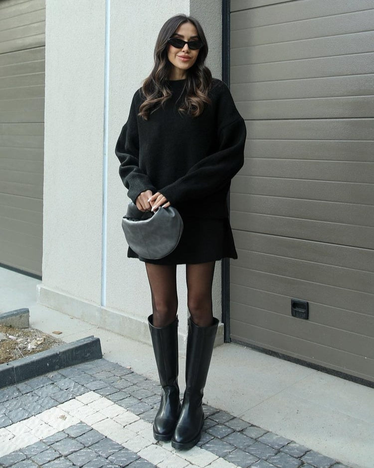 Komplet damski – sweter oversize + spódnica mini, ciepło i szyk